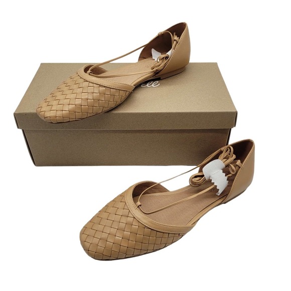 Madewell Shoes - New Madewell The Celina Lace-Up Flat in Woven Leather Ballet Flats Size 9 tan
